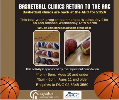 Basketball Clinics Return to the Arc – Notes from the Daylesford Neighbourhood Centre (DNC)